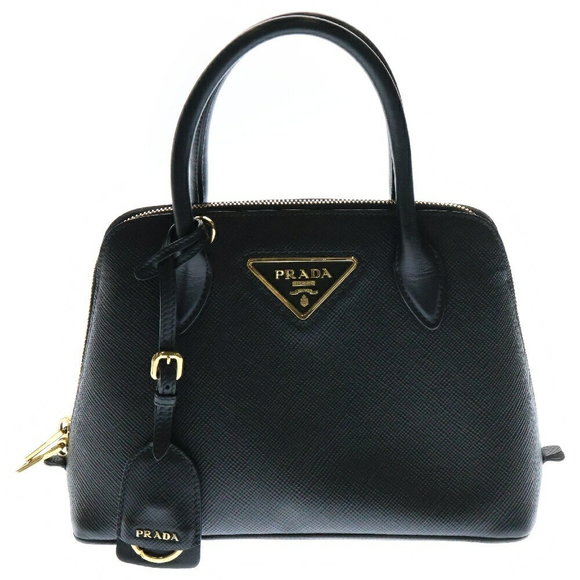 Prada Saffiano Shoulder Bag black leather triangle - Picture 1 of 6